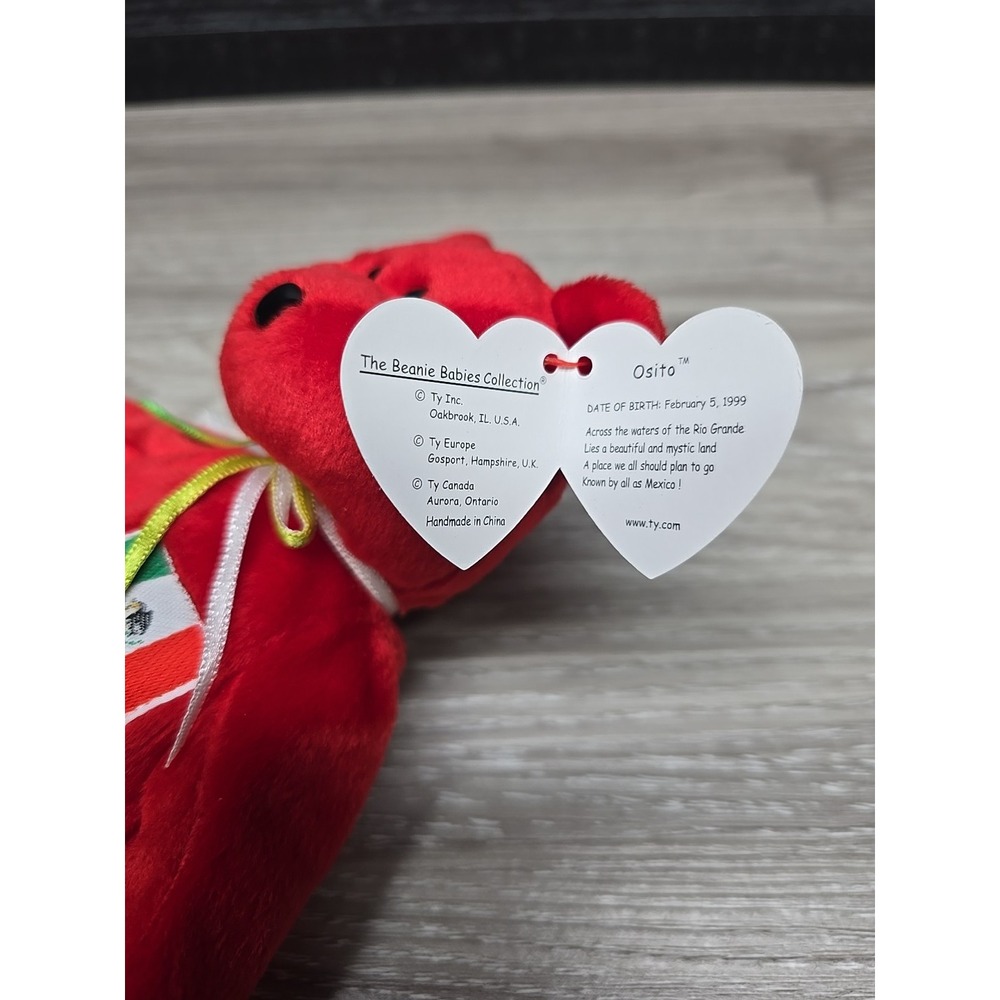 Ty Beanie Baby Osito Bear Red Mexico Flag Plush 4299 Vintage 1999 Original - Picture 4 of 7